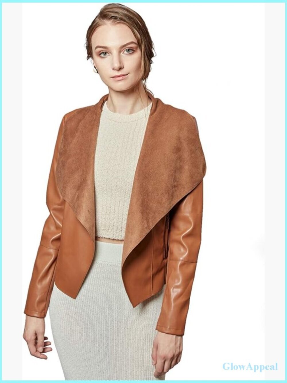 Slim Faux Leather Blazer Jacket Open Front Lapel Long Sleeve